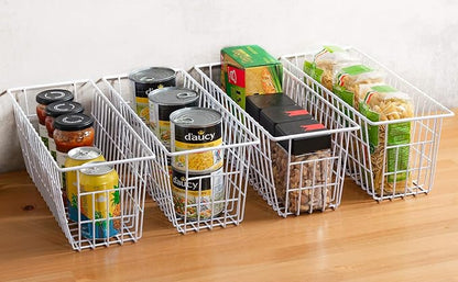 iPEGTOP Freezer Baskets, Set of 4 Farmhouse Metal Wire Basket Freezer Storage Wire Baskets Organizer Wire Storage Basket for Kitchen Pantry Organizer Bins (White)