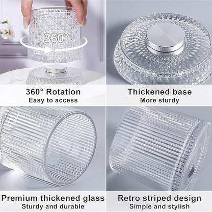 DASITON Makeup Brush Holder Organizer, Crystal Cosmetic Brushes Storage Holder Glass Makeup Organizer, 360° Rotating Make Up Brush Cup for Vanity, Dresser, Bathroom, Pen Pencil Holder for Desk (Clear)