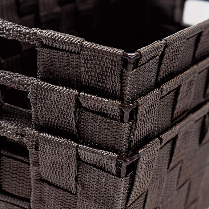 homyfort Woven Shelf Storage Tote Basket Bins Container, Storage Boxes Cube Organizer with Built-in Handles for Bedroom, Office, Closet, Clothes, Kids Room, Nursery 3pack(Brown)