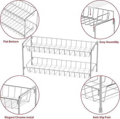 Simple Houseware 2-Tier Spice Rack Kitchen Organizer Countertop Shelf, Chrome