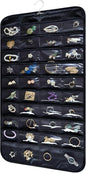 Hanging Jewelry Organizer Storage Roll with Hanger Metal Hooks Double-Sided Jewelry Holder for Necklaces, Earrings, Rings on Door, Wall, Closet, 80 Pocket Organizer,Black