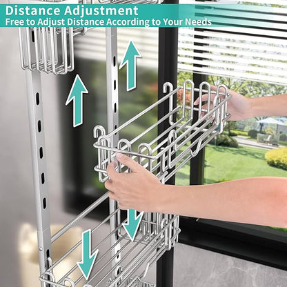 HapiRm Hanging Shower Caddy Organizer - Shower Shelf with 22 Hooks and 2 Toothbrush Holders, No Drilling Adjustable Hanging Bathroom Organizer - Silver