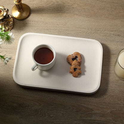 Koville Marble Tray, 12"x8" Natural Stone Vanity Tray for Countertop Bathroom Kitchen Dresser, Decorative Marble Catchall Trays for Perfume Jewelry, Rectangular Serving Tray(Beige)