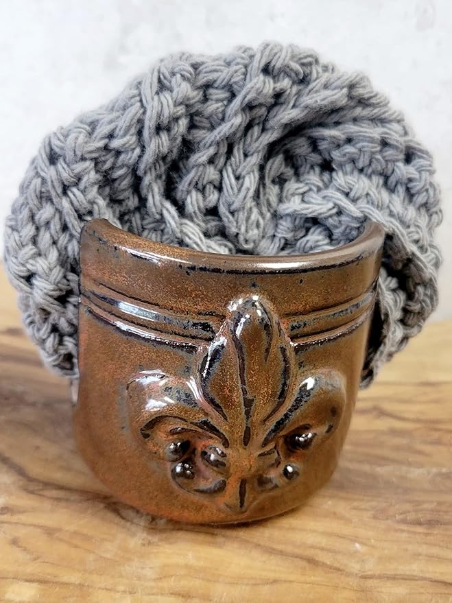 Fleur De Lis Sponge Holder for Sink White French Country Farmhouse Decor Compact Handmade Drain Rack (Rust)
