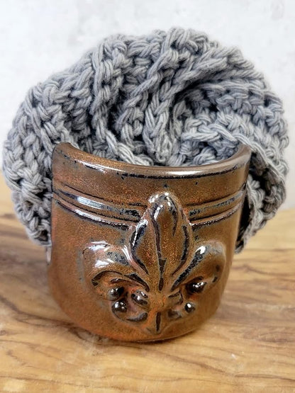 Fleur De Lis Sponge Holder for Sink White French Country Farmhouse Decor Compact Handmade Drain Rack (Rust)