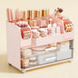 Makeup Organizer for Vanity with Brush Holder, Large Bathroom Countertop Organizer & Skincare Storage | Perfume, Cosmetics Display Case with Drawers (Pink)
