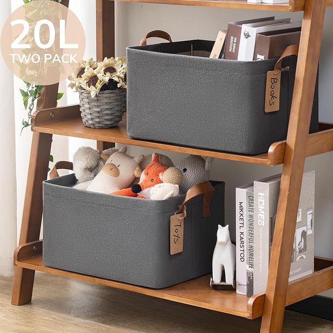 CHICVITA Storage Baskets for Organizing, Fabric Storage Bins for Clothes, Towels, Shoes, Closet Baskets for Bedroom Organizing, 14 ¾" L x 10 ¼" W x 8 ¼" H, Grey, 2-Pack