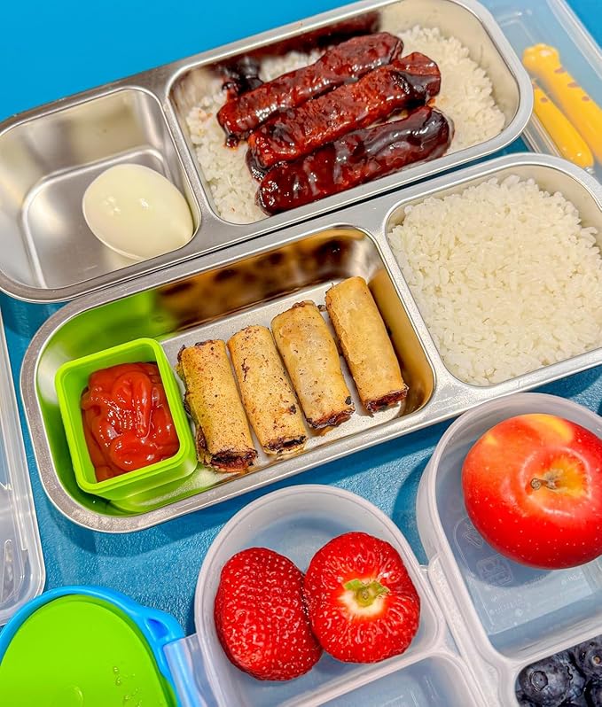 Palksky Bento Snack Containers Stainless Steel for Adult, Reusable Metal Lunch Boxes with Lids, Divided Food Storage Containers for Office, Gym, Travel, Outdoor