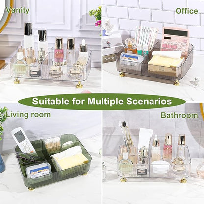 DASITON Makeup Organizer Countertop for Vanity, 5 Slots Makeup Brush Holder Organizer, Vintage Makeup Perfume Tray Cosmetic and Skincare Organizers for Bedroom Bathroom Counter, Desk Storage (Grey)