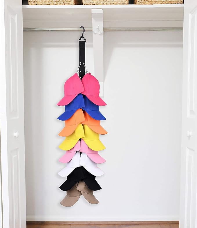 Closet Hanging Cap Organizer 16 Baseball Cap Rack Closet Hook Cap Holder Hat Storage Organizer Keep Hats Cleaner Than a Hat Rack - 2 Pack
