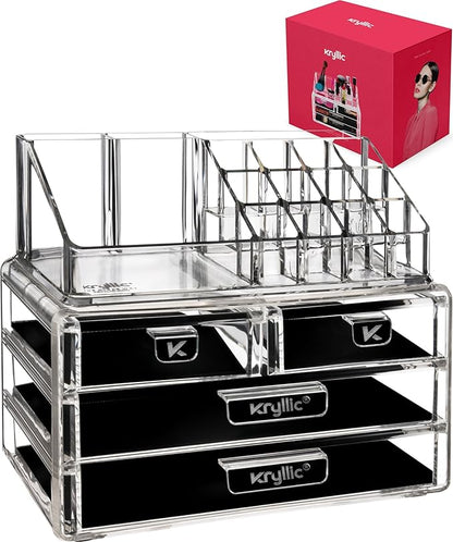 Acrylic Vanity Makeup Cosmetic Organizer -16 slot 4 box drawer storage organizers for make up brushes