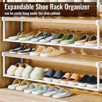 Ihomepark Expandable Shoe Rack Organizer, Adjustable Metal Shoe Rack for Closets & Entryways, Under Cabinet Shelf for Shoe or Clothing Storage, White