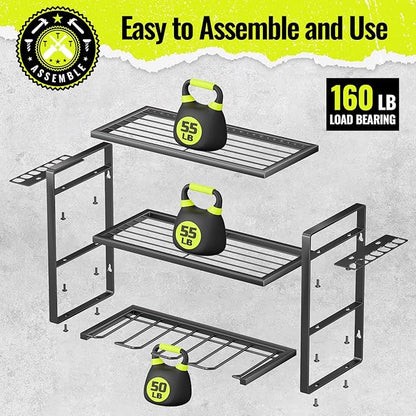 Power Tool Organizer Wall Mount 2 Pack, 4 Drill Holder, Garage Tool Storage and Organization Rack, Heavy Duty Wall Mounted Cordless Drill Organizer, Compatible with Ryobi Tools
