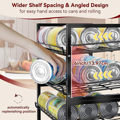 Set of 2 Sturdy Cans Organizer Holder, Stackable Can Dispenser Holds Up to 60 Cans for Pantry, Kitchen, Black