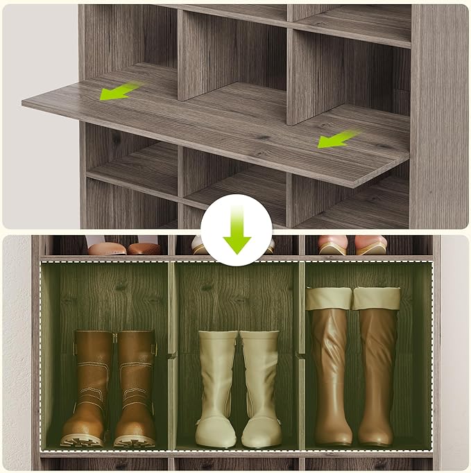 LITTLE TREE 70.9" Tall Shoe Rack, 10-Tier Freestanding Shelf, Max. Store 30 Pairs, Shoe Cabinet Organizer for Living Room, Entryway, Cloakroom, Grey