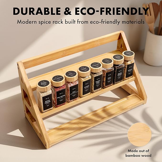 EDELHAUS 3 Tier Bamboo Spice Rack Organizer for Cabinet – Fits 24 Spice Jars, 17.5” Wide Countertop & Cabinet Organizer for Kitchen Organization, Seasoning Organizer Shelf (Jars Not Included)