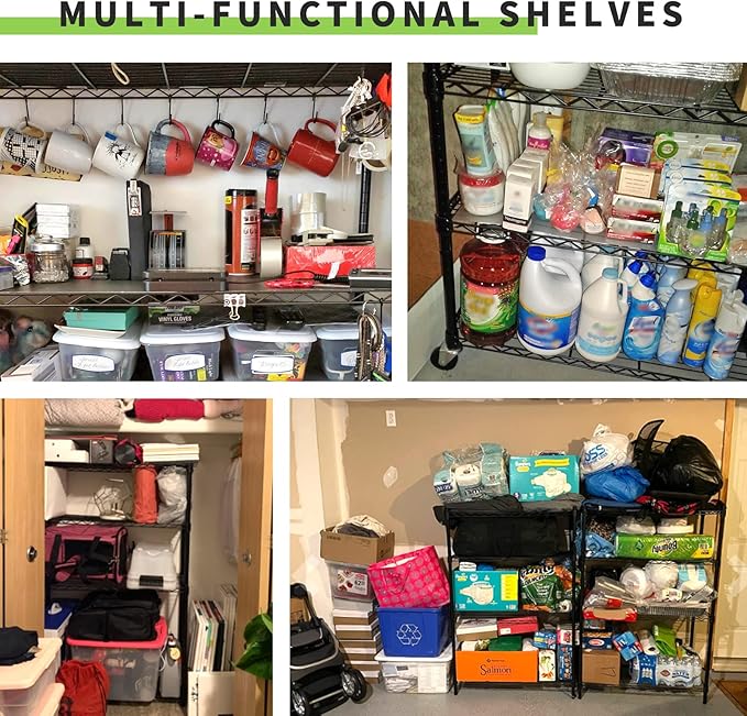Wire Shelving 32" H x 23W x 13D Storage Shelf with Wheels Adjustable 3 Tier Metal Shelves Unit for Small Places Kitchen Storage Rack Shelf Organizer, 450Lbs Capacity, Black