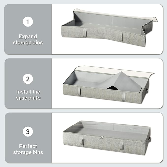 TidyCorner 2-Pack Under Bed Storage Containers, 8 Inches Tall Underbed Clothes Storage Organizer Bin with Sturdy Sidewalls/Bottom, Under the Bed Storage Bags 2 Storage Bins, Light Grey