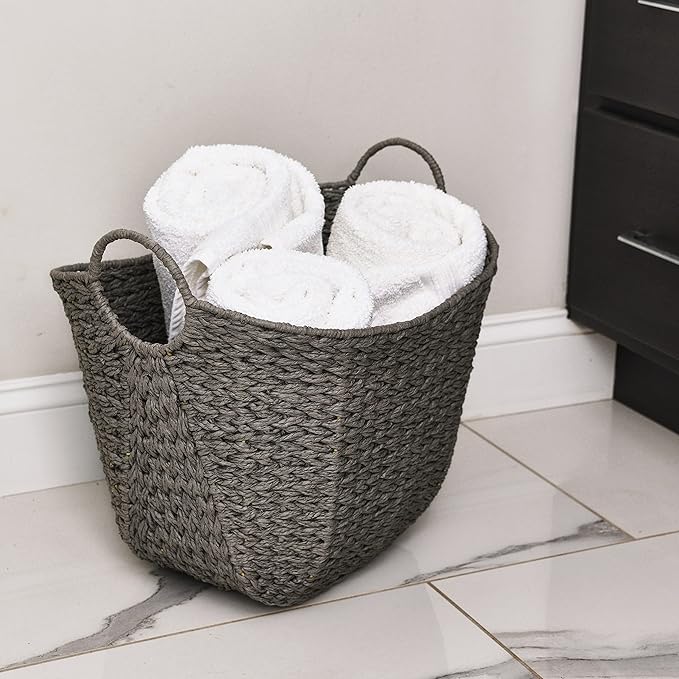 Household Essentials Paper Rope Basket with Handles, Natural Woven Woven Storage Basket, Great for Decoration or Organization