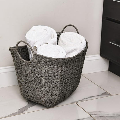 Household Essentials Paper Rope Basket with Handles, Natural Woven Woven Storage Basket, Great for Decoration or Organization