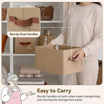 GRANNY SAYS Clothes Storage Bins, Closet Storage Bins for Shelves, Storage Basket with Handles, Decorative Storage Box for Closet, Brown, Medium, 3-Pack