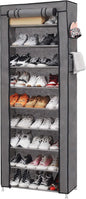 PENGKE 9-Shelf Shoe Organizer with Dust Cover - Closet shelf for up to 27 pairs of shoes - Designed for doorways, hallways, balconies, living rooms - Gray