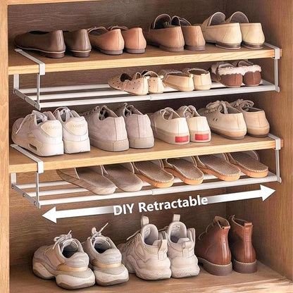 UFORU Expandable Hanging Shoe Rack Organizer for Closet, Adjustable Shoe Rack Under Cabinet Shelf, Versatile Under Shelf Storage for Kitchen, Book, Clothing Storage and Organization(White,4PCS)