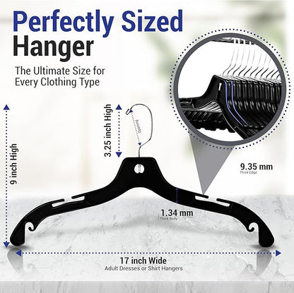 Victory Display Heavy Duty Plastic Black Hangers for Clothes | Slim Hangers with Swivel Hooks & Notched Shoulder for Closet | Durable, & Space-Saving for Clothing Storage Solution | 17inches | 25 Pack