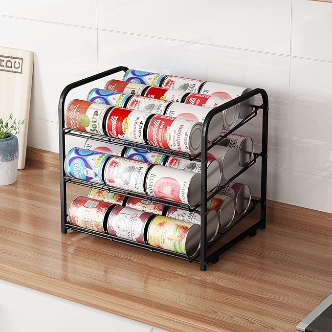 Can Rack Organizer, 3 Tier Stackable Can Storage Dispenser,for Food Storage, Kitchen or Pantry, Storage for 36 Cans, Black