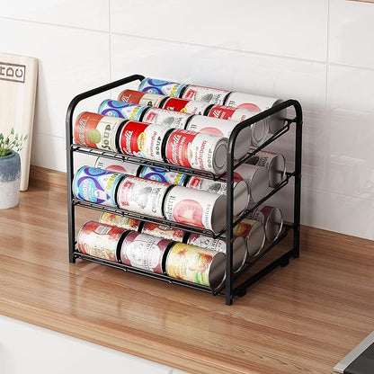 Can Rack Organizer, 3 Tier Stackable Can Storage Dispenser,for Food Storage, Kitchen or Pantry, Storage for 36 Cans, Black