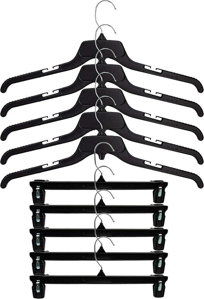 HangOn Shirt & Pants Hangers Combo Set Recycled Plastic, Black, 19 Inch & 14 Inch, 15 Each 30 Total