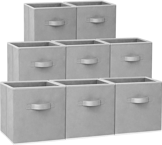 Criusia Storage Cubes - 11 Inch Heavy Duty Fabric Closet Bins for Shelves, Cube Organizer - 8 Pack Collapsible Decorative Storage Bins Baskets for Organizing Clothes Blankets Toys (Grey)