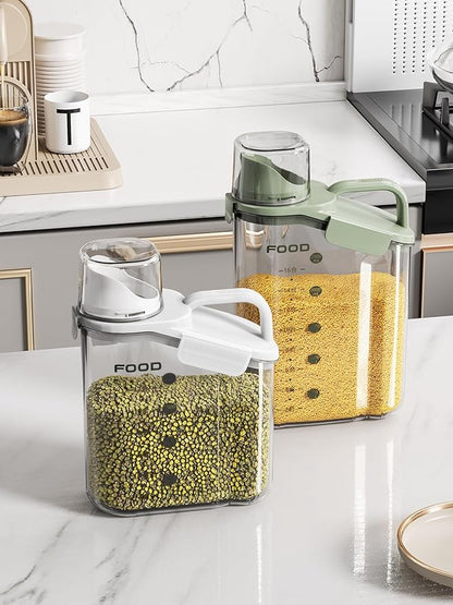 Total 2 items Cereal Containers Storage,Each2.5L Airtight Large Dry Food Storage .1 Blue 1 White.with Measuring Cup，BPA Free Plastic Dispenser，Suitable for Storing Grains Flour and Various Foods.