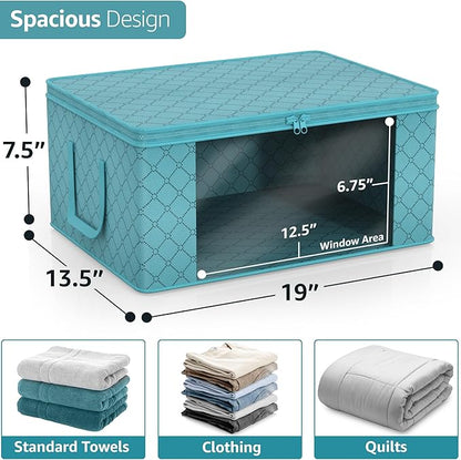 Sorbus Medium Clothes Storage Bags - Foldable Blanket Storage Bins for Organizing Bedroom, Closet, Clothing, Comforter, Organization with Clear Window, Lids and Carry Handles - Set of 8
