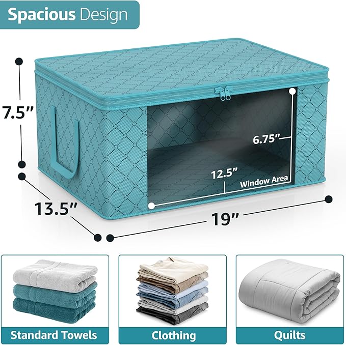 Sorbus Medium Clothes Storage Bags - Foldable Blanket Storage Bins for Organizing Bedroom, Closet, Clothing, Comforter, Organization with Clear Window, Lids and Carry Handles - Set of 6