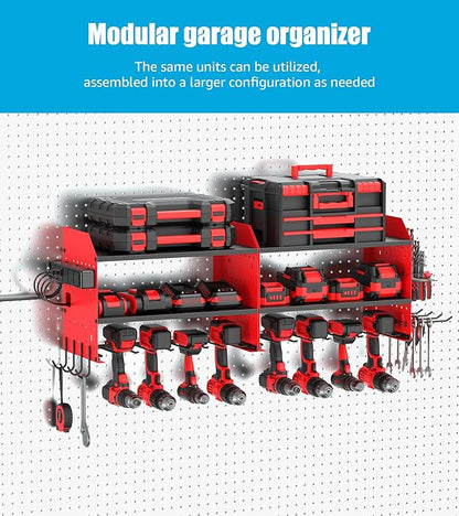 CCCEI Modular Power Tools Organizer Charging Station, Drills and Battery Storage Wall Mount, Garage Shop Organization, Anniversary, Birthday, Gifts for Men, Father, Red, 1 Pack.