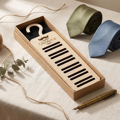 1PC Wooden Tie Rack for Dad’s Closet, Wooden Tie Hanger Space-Saving Organizer & Decorative Woodcraft, Ideal Gift for Father’s Day, Birthday, or Holiday(0.4inches/1cm Thick)