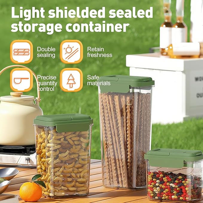 3-Piece Airtight Storage Set - 1200ml+2000ml+2800ml with Handheld Design, BPA-Free Food-Grade, Stackable Organizers for Flour, Grains, Oats, Pasta, Pet Food (Cream Yellow)