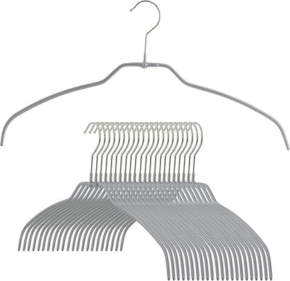 Mawa Reston Lloyd Silhouette Ultra-Thin Series, Non-Slip Space Saving Shirt Hanger, Style 42/FT, Pack of 24, Silver, 24 Piece