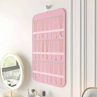 Hanging Jewelry Organizer Storage, 40 Pockets 36 Hooks Necklace Earring Necklace Bracelet Ring Organizer, Double - Sided Design, Pink