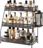 Vintage 3 Tier Spice Rack Organizer for Kitchen Counter, Bathroom Counter Organizer with Bonus Basket, 3 Tier Bathroom Counter Organizer for Spices Makeup Perfumes, Retro Countertop Organizer