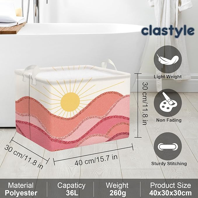 Clastyle Pink Boho Pool Towel Beach Blanket Basket Summer Sunrise Holiday Outdoor Storage Bin Rectangle Collapsible Clothes Toy Book Shelf Basket