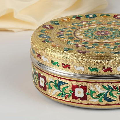 NAVRANG Stainless Steel Spice Box Masala Box/Dabba Decorative Meenakari (7 Steel Cups With 1 Spoon) Multi Colour