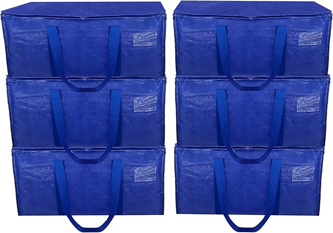 Heavy Duty Moving Bags, 6-Pack, Alternative To Moving Boxes, Heavy Duty Zipper Storage Bags, Foldable Packing Bags For Traveling, Storage Totes, Bedroom Closet