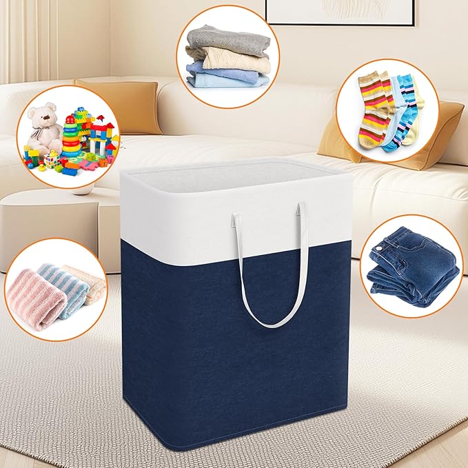 TasticTotes laundry basket 3-Pack, laundry hamper, Hamper with handles, collapsible laundry baskets, Waterproof dirty clothes hamper, Towel Storage for Home or Dorm, 125L-Blue