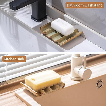 Soap Dish with Drainage, Ceramic Soap Bar Holder Tray for Shower Decorative Square Soap Saver for Bathroom Sink, Kitchen and Countertop White, Retro Green 1 Pcs