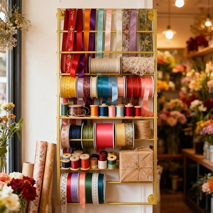 10-Layer Wall Mounted Display Rack, Tie & Scarf Rack Belt Towel Holder Wrapping Paper Ribbon Organizer Metal Shelving Scarves Belts Necktie Hijab Stand for Home, Retail Stores, Flower Shop