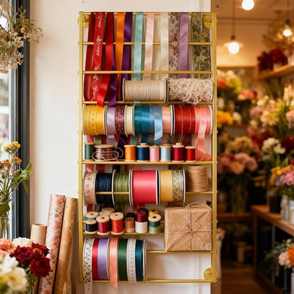 10-Layer Wall Mounted Display Rack, Tie & Scarf Rack Belt Towel Holder Wrapping Paper Ribbon Organizer Metal Shelving Scarves Belts Necktie Hijab Stand for Home, Retail Stores, Flower Shop