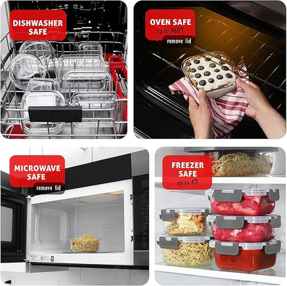 EATEX 48pc Glass Storage Containers with Lids, 24 Glass Food Storage Containers with 24 Airtight Lids for Pantry & Kitchen, Meal Prep Containers for Lunch, Oven Freezer Microwave & Dishwasher Safe