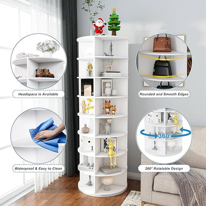 8-Tier Rotating Shoe Rack Tower, Spinning Shoe Tower Display Lazy Susan, Revolving 360° Shoe Rack Storage Round Carousel, Vertical Handbag Rotate Shoes Closet Organization